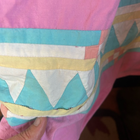 Vintage 80's Boho Southwest Indian Cotton Pink Patchwork Dress Size M - Picture 15 of 16